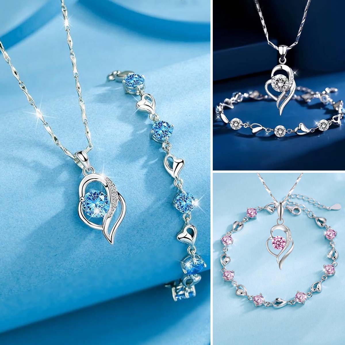 🌌🤍💎【Αγοράστε ένα, πάρτε ένα δωρεάν】🤍🌌Σετ βραχιόλι και κολιέ Ocean Heart από ασήμι 925, 🌊Απλό και κομψό