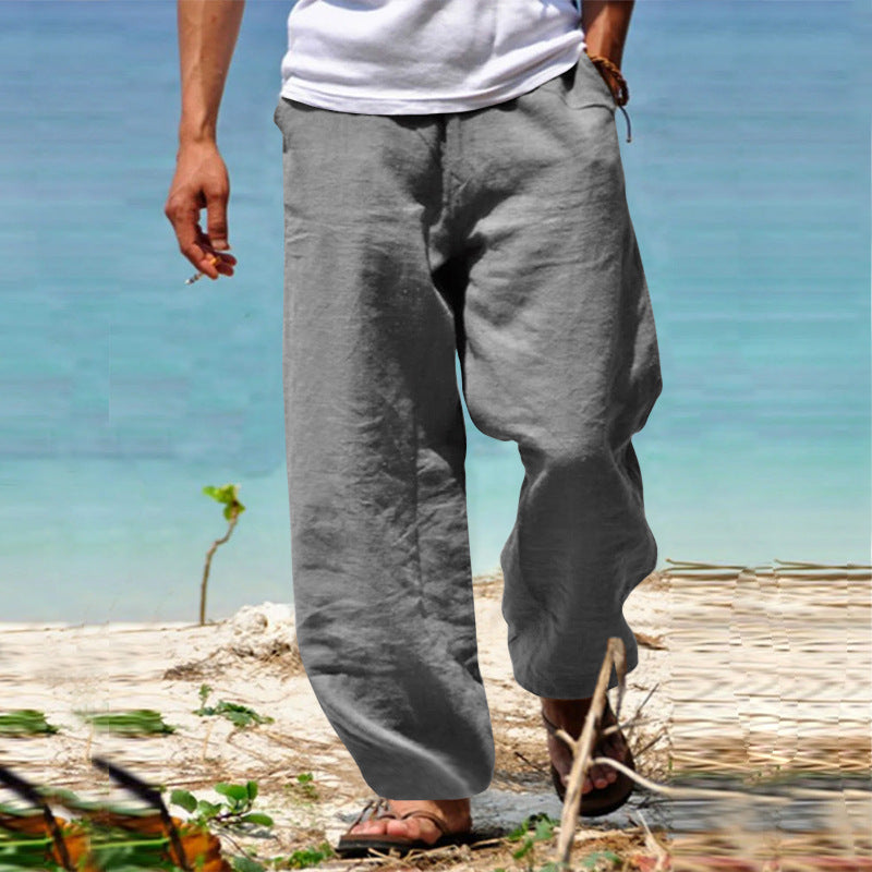 👖🕺【45% popusta 🔥】【S–5XL】😍 Ljetne muške ravne hlače širokih nogavica u velikim veličinama, jednobojne, s vezicom u struku, ležerne i prozračne, 8 boja