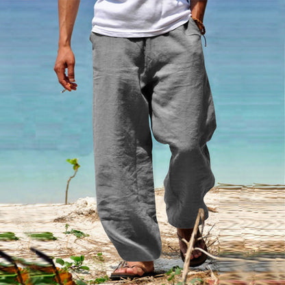 👖🕺【45% popusta 🔥】【S–5XL】😍 Ljetne muške ravne hlače širokih nogavica u velikim veličinama, jednobojne, s vezicom u struku, ležerne i prozračne, 8 boja