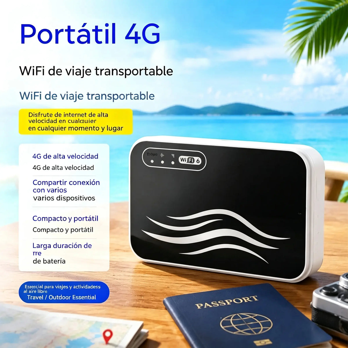 🌍🛜 Wi-Fi portátil global —sin necesidad de visado—: acceso a internet en cualquier momento y lugar.