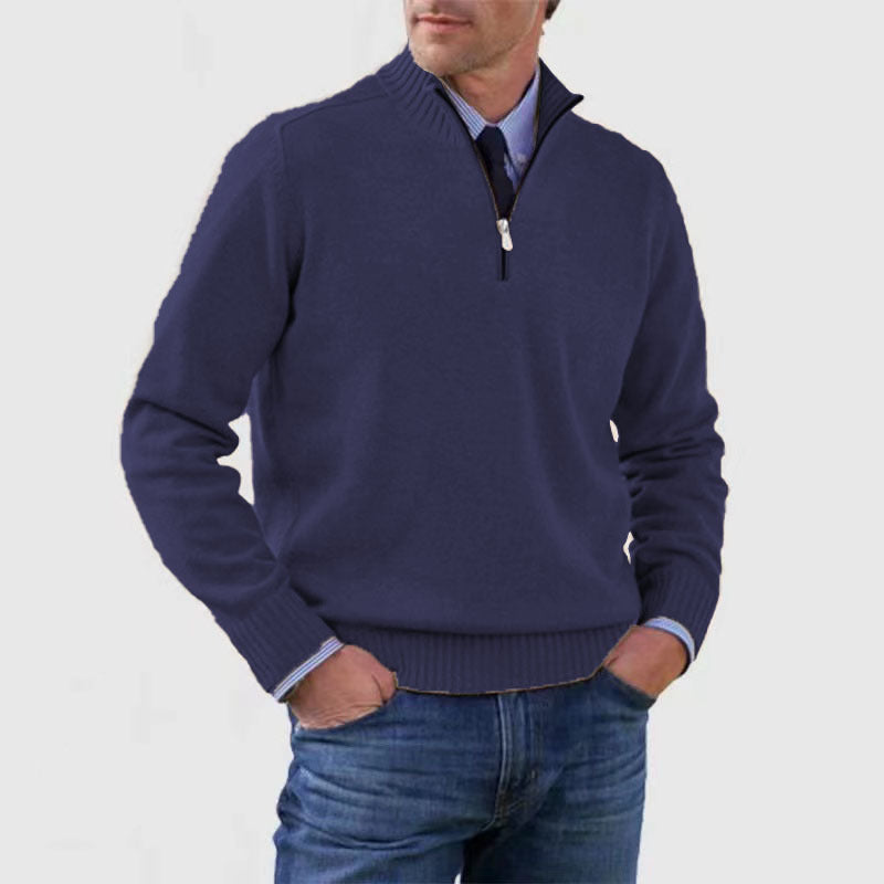 🔥👔【M-5XL】Sudadera de punto con cremallera y cuello alto para hombre, tallas grandes - Color liso, sencilla y versátil para el uso diario.