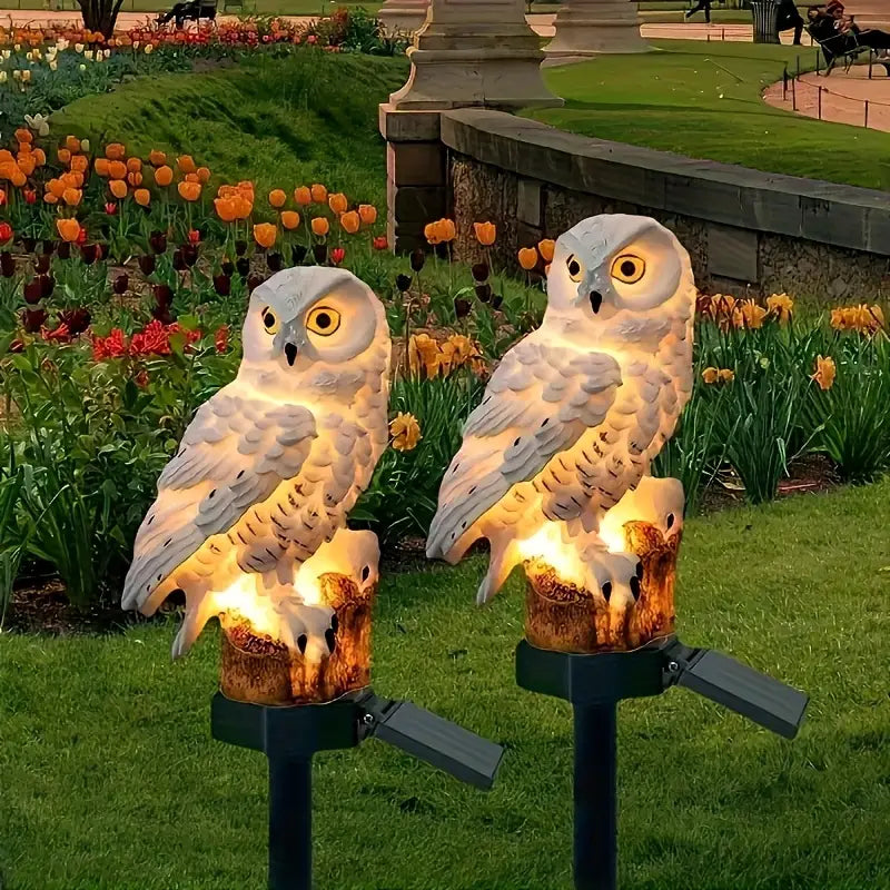 🦉 Lampă solară decorativă în formă de bufniță – Lumină caldă pentru grădina ta