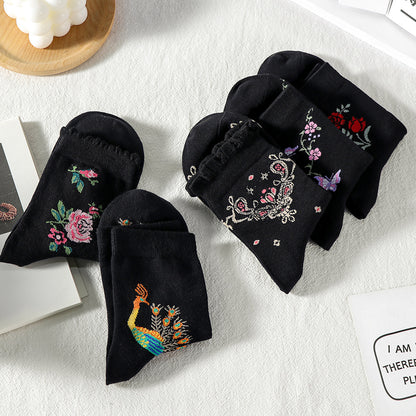 🏆【Kup 5, a 5 dostaniesz gratis】🧦Damskie skarpetki do połowy łydki z koronkowym wzorem w kwiaty, uniwersalne i pochłaniające pot.