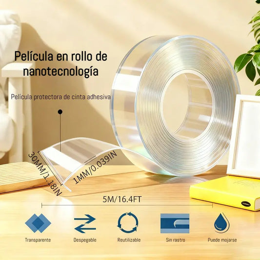 💧 【Pack de 2 rollos】Cinta adhesiva nano de doble cara de alta adherencia, cinta acrílica transparente, impermeable y resistente al polvo