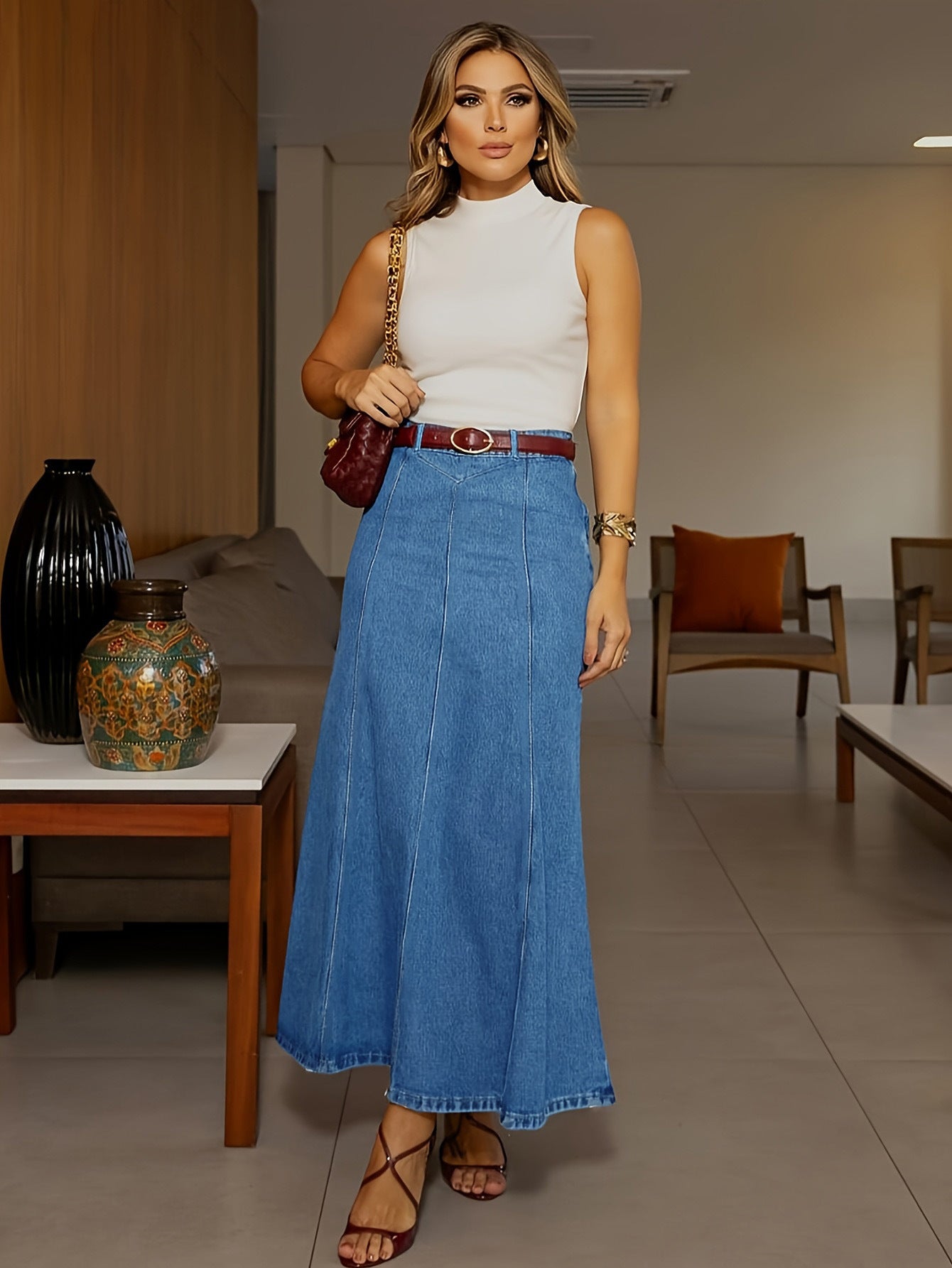 🌟 Izduljenje i mršavljenje | Maxi traper suknja A-kroja | Elegantna silueta 💃【-50%】