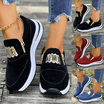 🔥 ✨【36-43】🏆2025 noi adidași casual de culoare uni, cu talpă cu platformă și fermoar lateral