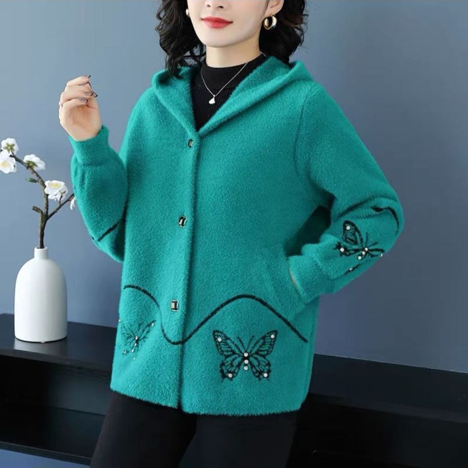 ❄【M-4XL】2025 nowe damskie zimowe bluzy z kapturem, Modny i szlachetny haft z aksamitnych norek, grubszy i cieplejszy