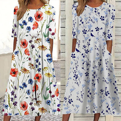 🌺👗【Nowy produkt, rabat ograniczony czasowo】【S-3XL】2025 Letnia sukienka z nadrukiem z okrągłym dekoltem