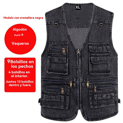 🔥 【Nova kolekcija -50% 】Muški džinski prsluk s mnogo džepova 【XL–7XL】 – Izdržljiv, prozračan i udoban