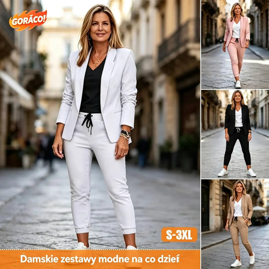 💎【50% zniżki】Komplet damski: płaszcz i spodnie, dopasowany krój, miękki materiał (40–100 kg)