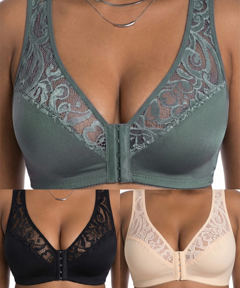 💖Vrijemenski najniža cijena【Set od 3 dijela】【L-4XL】😍🩲Plus size push-up grudnjak, prekrasna čipka, push-up i šuplji dizajn, kopčanje sprijeda