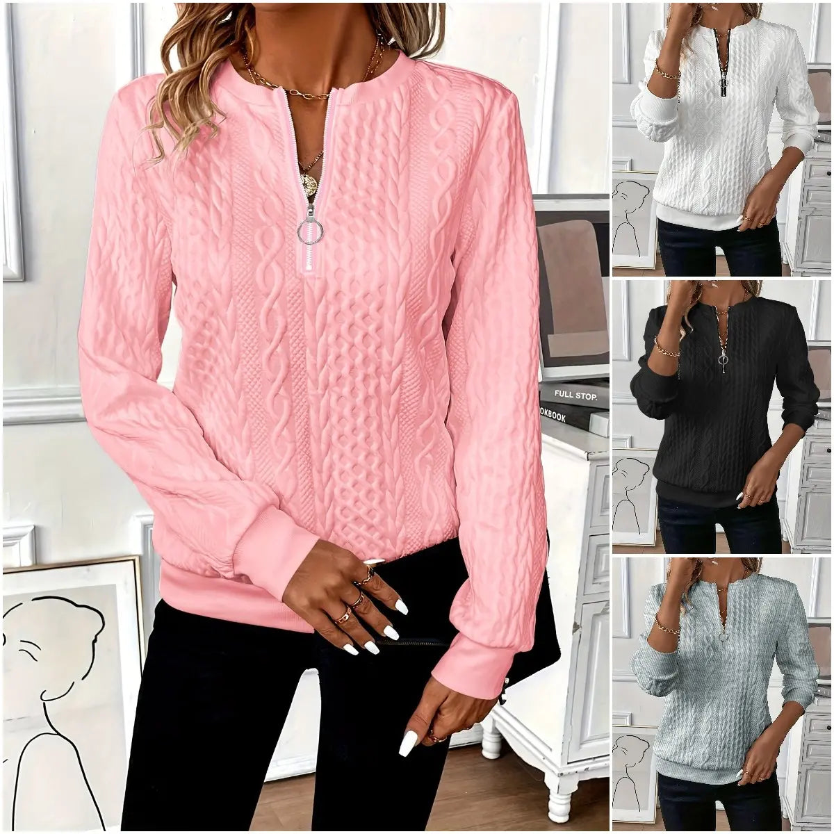 🎀🎀【Nueva oferta】【S-2XL】 Suéter con cremallera para mujer otoño e invierno 2026 nuevo