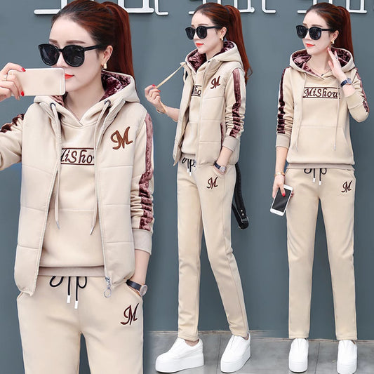 🔥【Hlače + pulover + telovnik】Nov stil ženskega toplega žametnega kombinezona za šport in prosti čas