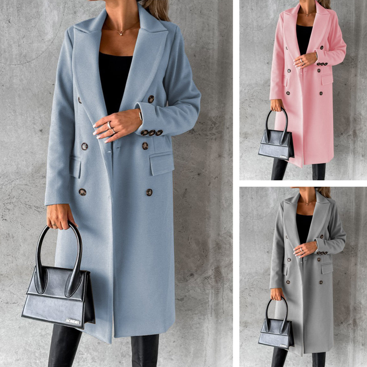 😀【S-3XL】Jesen i zima, novi ženski jednobojni kaput s dvostrukim kopčanjem, dugih rukava i preklopa, uski kaput, kaput