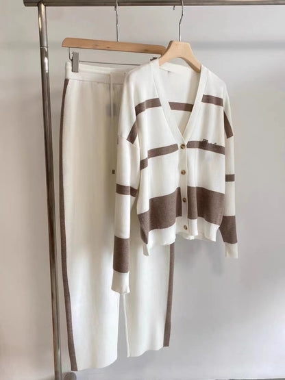 🍁🍂【40-100KG】Moderný, pletený sveter v kontrastnej farbe, dvojdielny set.