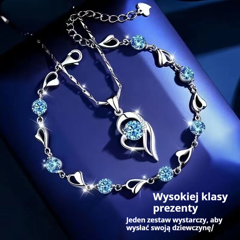 ✨✨【Kup 1, a 1 otrzymasz gratis】💎Serce oceanu 925 srebro bransoletka + naszyjnik zestaw