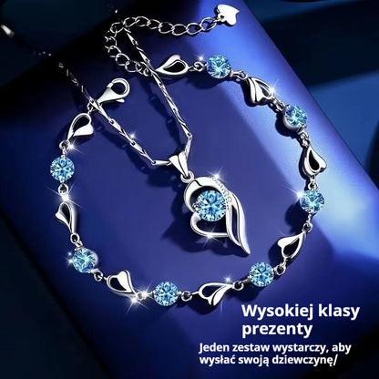 ✨✨【Kup 1, a 1 otrzymasz gratis】💎Serce oceanu 925 srebro bransoletka + naszyjnik zestaw