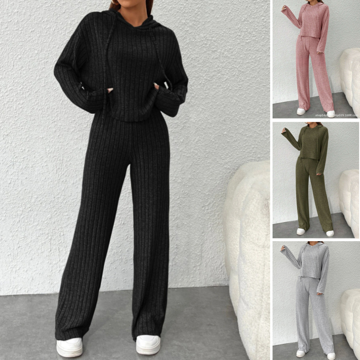 😍【Top + Hlače】Elegantni ženski pleteni dvodijelni set: Top + Hlače širokih nogavica