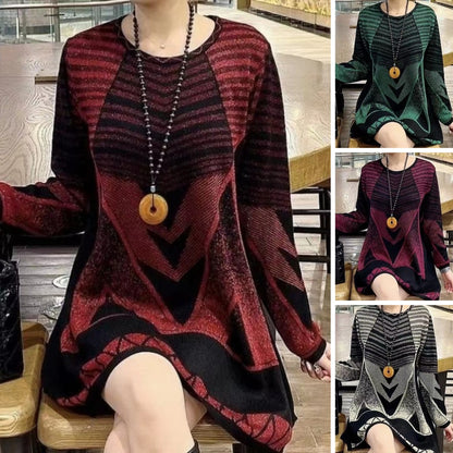 😍【L-6XL】Nowy sweter damski na jesień/zimę z okrągłym dekoltem i luźnym dzianinowym wzorem geometrycznym