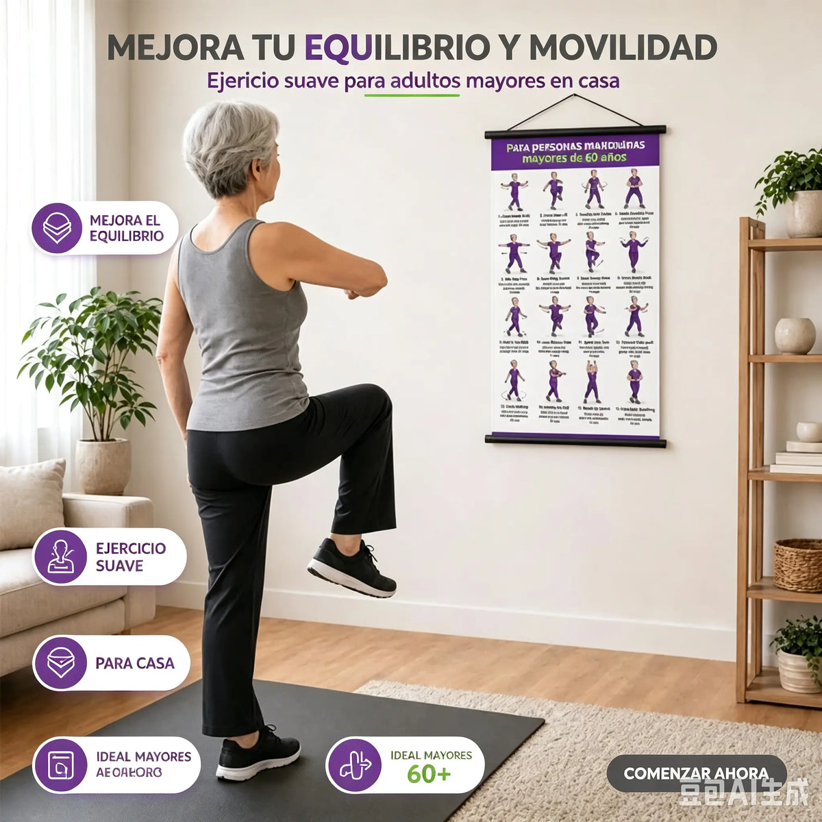 Póster de ejercicios de Tai Chi para personas mayores