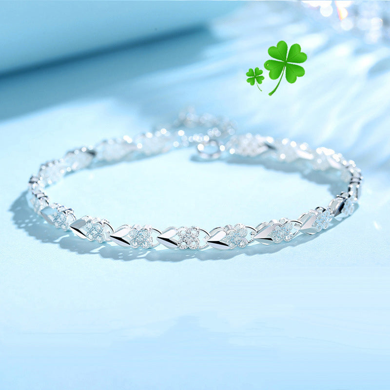 😀👉【Kup jeden, drugi gratis】💖🍀Damska bransoletka ze srebra próby 925 z motywem czterolistnej koniczyny, Love New Fashion