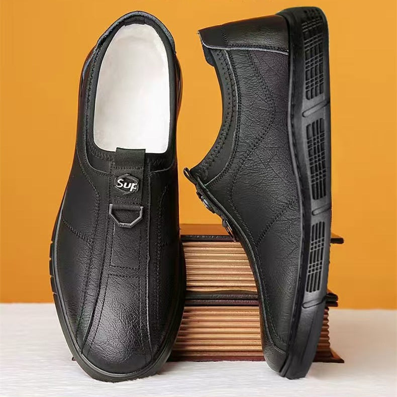 【39-44】Nowe męskie buty zimowe, wykonane z wodoodpornej skóry i bawełnianej tkaniny, z polarową podszewką.