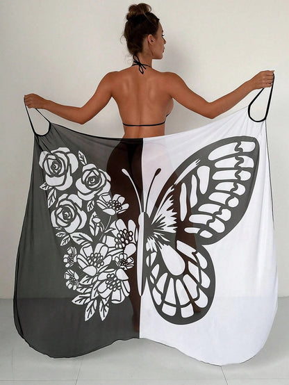 ✨【Nowy produkt ze zniżką】🦋🦋Nowe damskie szyfonowe narzutki przeciwsłoneczne z nadrukiem motyli na plażę 2025
