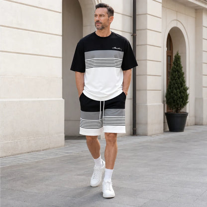 【S-6XL】Męski, swobodny, prosty, modny dwuczęściowy komplet sportowy składający się z koszulki i szortów, uniwersalny do noszenia na co dzień.