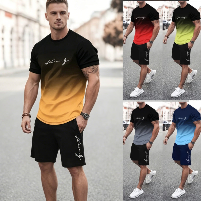 ✨【Pago contra entrega】Este nuevo chándal para hombre consta de una camiseta de manga corta y pantalones cortos. Es sencillo, elegante, cómodo y transpirable.