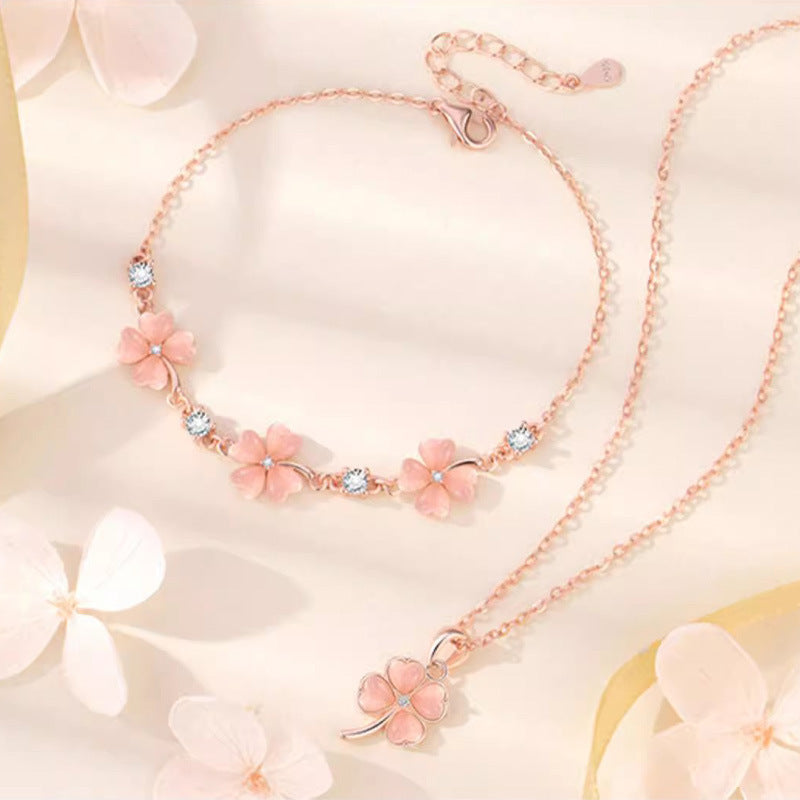 🎁【Kup 1, a 1 dostaniesz gratis】💖【Naszyjnik + Bransoletka】🍀💎Zestaw naszyjnika i bransoletki ze srebra 925 z czterolistną koniczyną