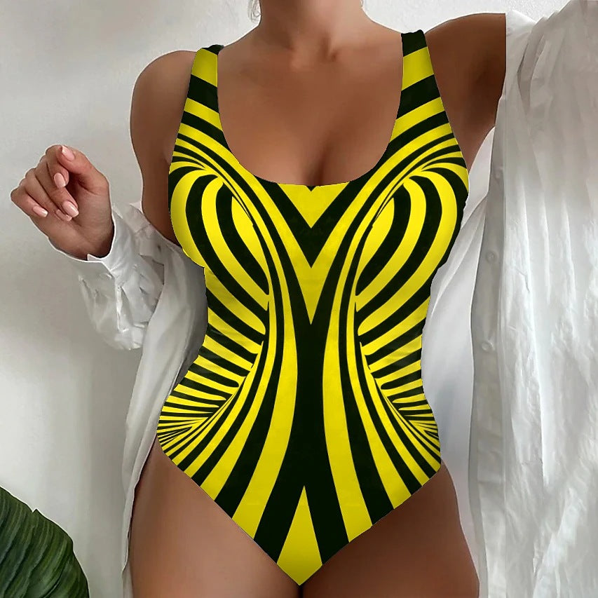 🥰【Snížení výprodejové ceny, časově omezená nabídka】🔥🔥【S~6XL】Sexy jednodílné plavky s pruhovaným vzorem -4072042