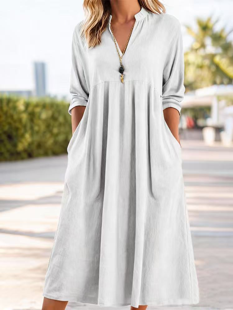 💃【S-3XL】Nova moderna retro haljina s V-izrezom od pamuka i lana --4239790