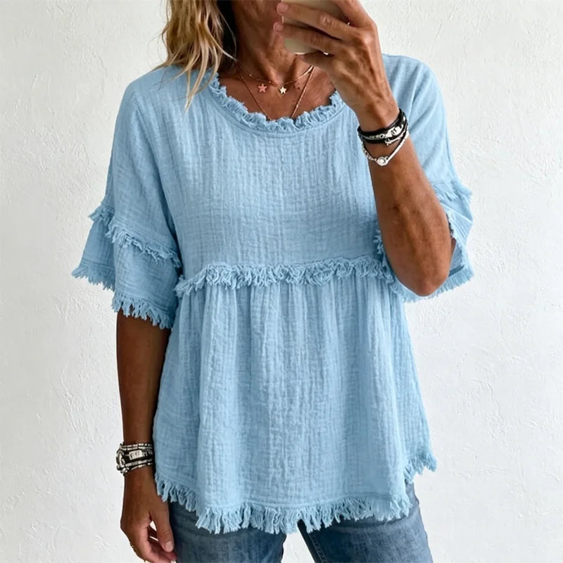 👚【100% pamuk】Majica u retro francuskom stilu s elegantnim resama