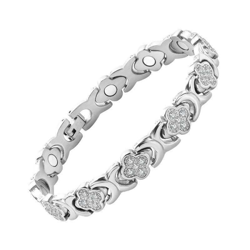 🍀【Kupite 1, dobite 1 gratis】Magnetna zapestnica Clover Diamond - Odkrijte svojo skrivnost za lajšanje stresa in magnetno izboljšanje dobrega počutja