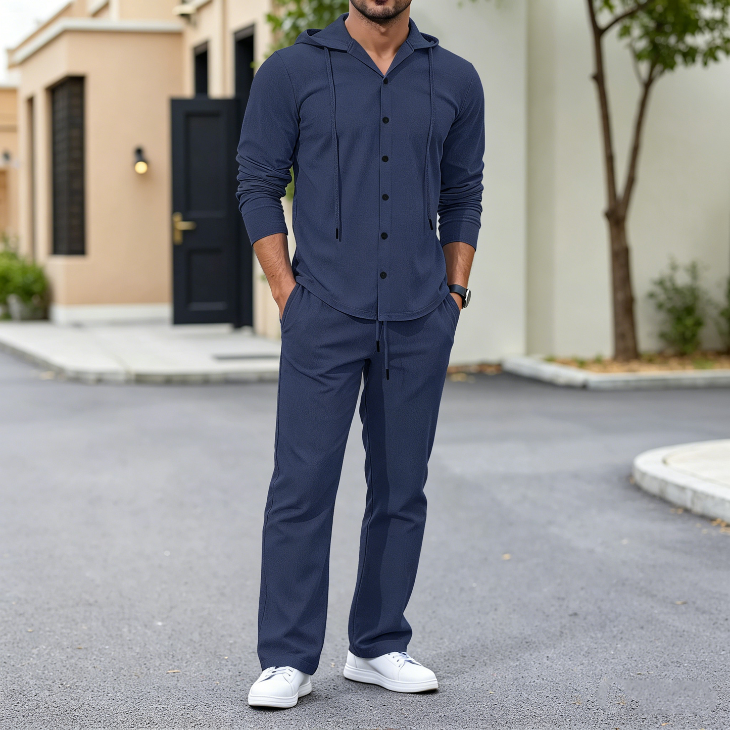 🔥【50% popusta】👕👕【Veličine - 3XL】Novo muško laneno odijelo dugih rukava s kapuljačom, širokog kroja iz 2026. (košulja + hlače)