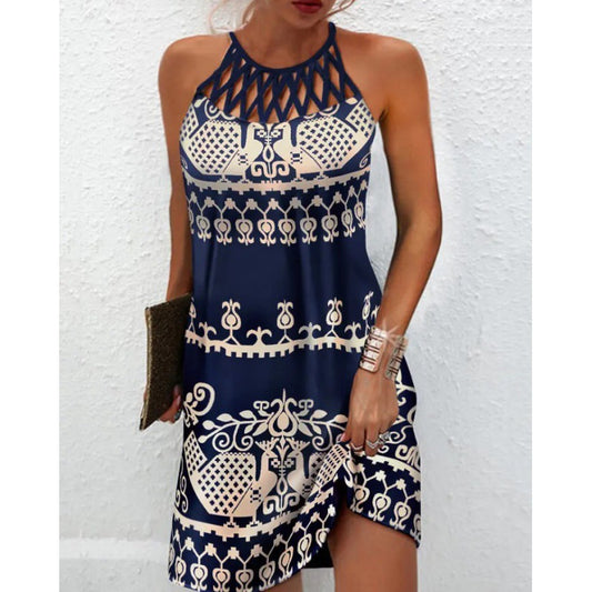 💐👗【S-3XL】Rochie fără mâneci cu imprimeu gol, nouă, de vară 2025