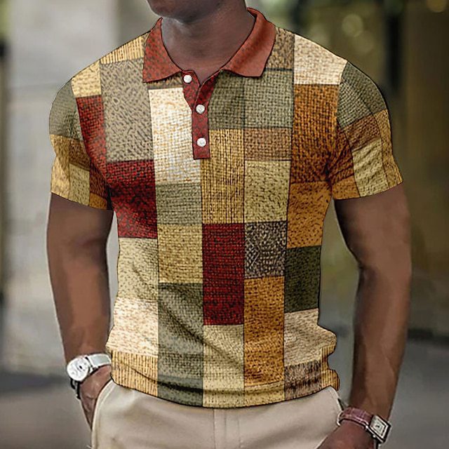 【S-5XL】Camisa polo casual para hombre con estampado geométrico 2026