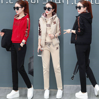 🔥【Hlače + pulover + telovnik】Nov stil ženskega toplega žametnega kombinezona za šport in prosti čas