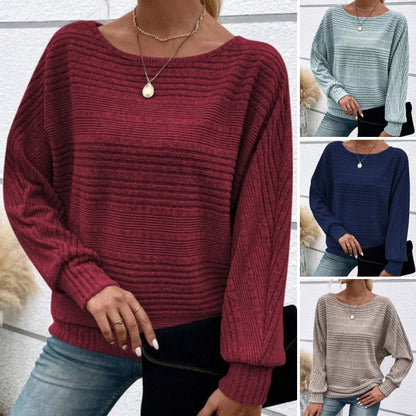 🎉 50% popusta✨ 【S-3XL】Jednobojni top s okruglim izrezom, dugim rukavima i mekim i udobnim prugastim uzorkom