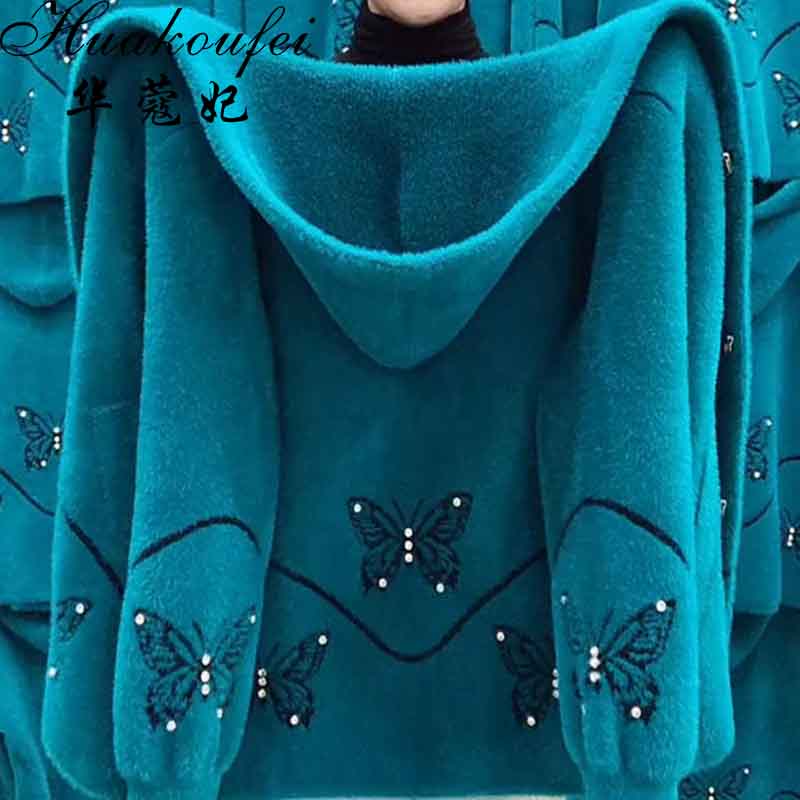 ❄【M-4XL】2025 nowe damskie zimowe bluzy z kapturem, Modny i szlachetny haft z aksamitnych norek, grubszy i cieplejszy