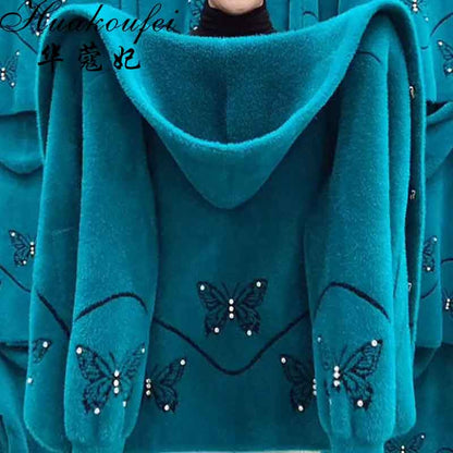 ❄【M-4XL】2025 nowe damskie zimowe bluzy z kapturem, Modny i szlachetny haft z aksamitnych norek, grubszy i cieplejszy