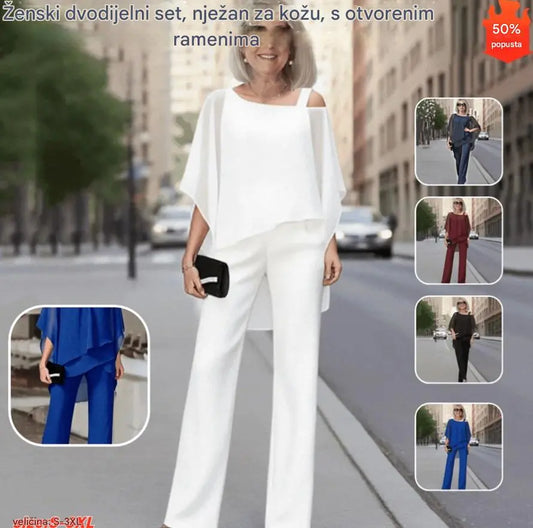⏳Vremenski ograničena ponuda⏰【50-120 KG】👚👖Ženski dvodijelni set, ugodan za kožu, spušteni top✅【Majica + hlače】