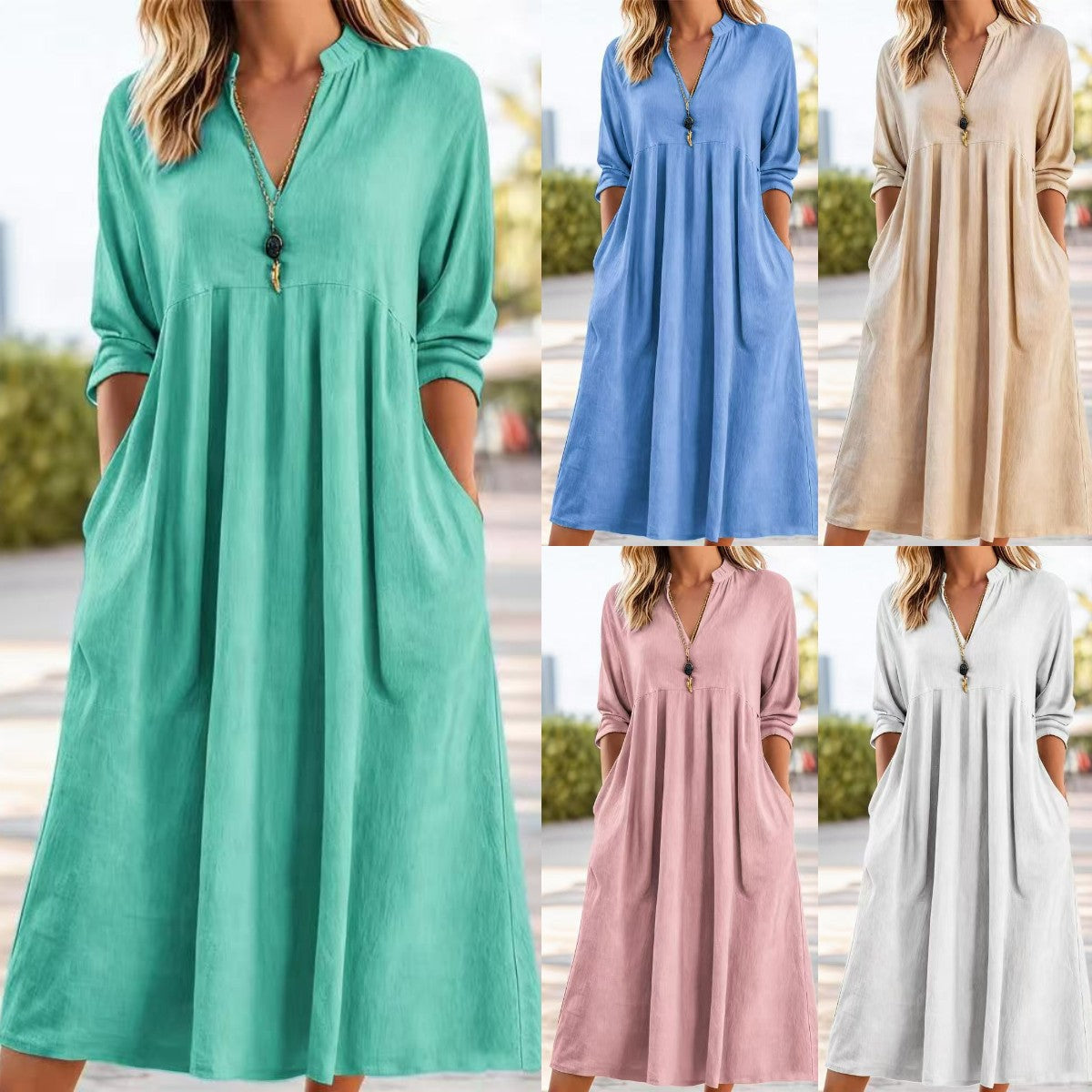 💃【S-3XL】Nova moderna retro haljina s V-izrezom od pamuka i lana --4239790