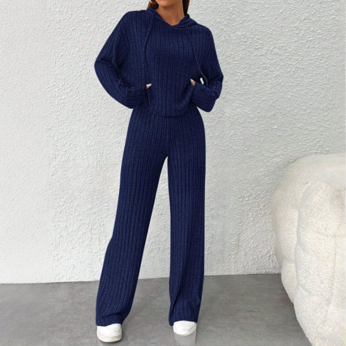 😍【Top + Hlače】Elegantni ženski pleteni dvodijelni set: Top + Hlače širokih nogavica