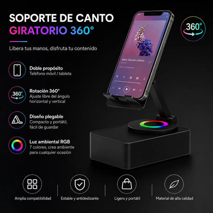 🔥 4 en 1: Altavoz Bluetooth + Cargador + Soporte 360° para Móvil 📱🔊⚡