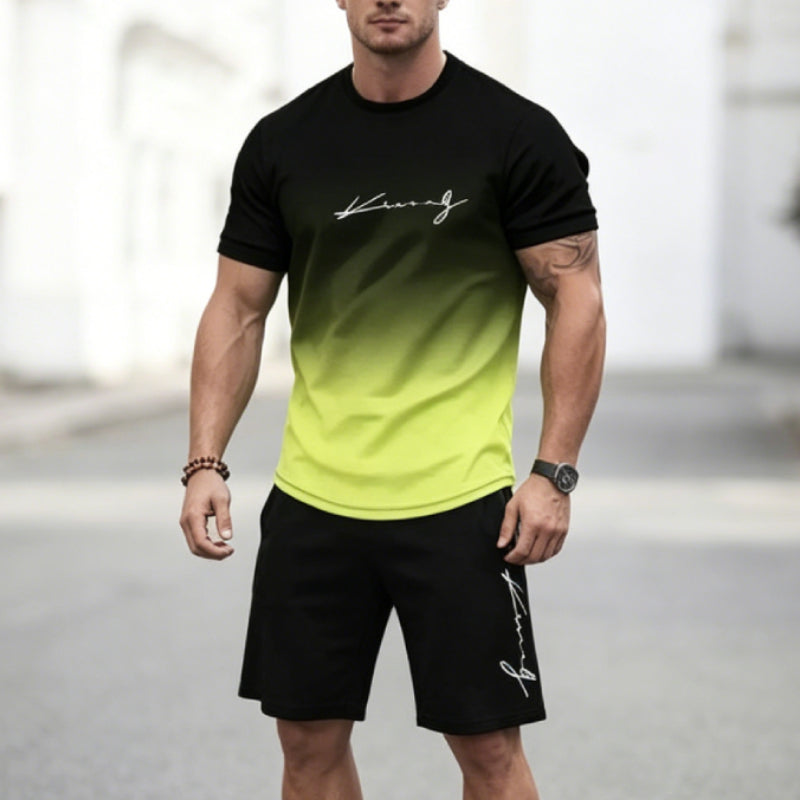 ✨【Pago contra entrega】Este nuevo chándal para hombre consta de una camiseta de manga corta y pantalones cortos. Es sencillo, elegante, cómodo y transpirable.