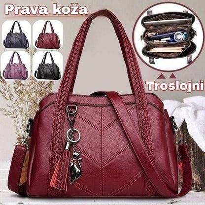 👜💟【50% POPUSTA】Mekana kožna torba, ručna torba, velikog kapaciteta, tri pretinca, vodootporna i otporna na ogrebotine