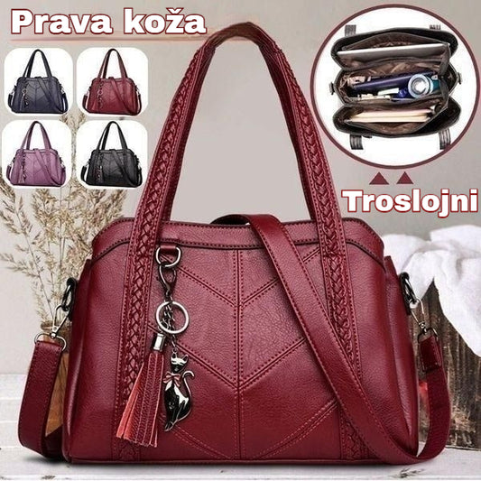 👜💟【50% POPUSTA】Mekana kožna torba, ručna torba, velikog kapaciteta, tri pretinca, vodootporna i otporna na ogrebotine