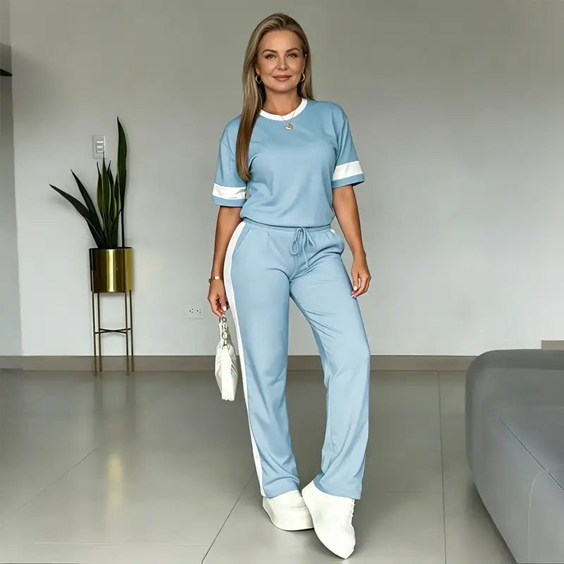 👕👖【Majica kratkih rukava + ležerne hlače】Udoban pamučni komplet, moderan i opušten stil