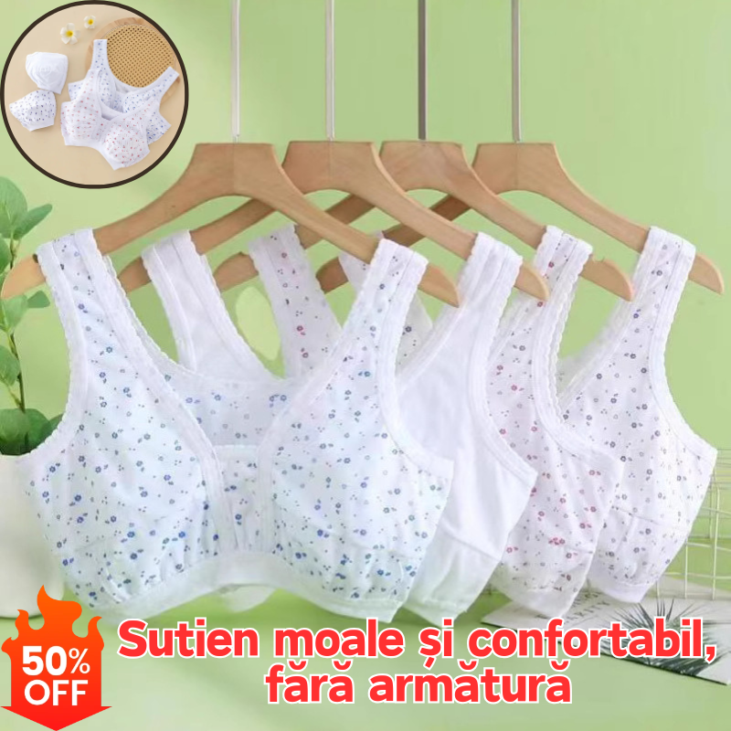 [Set de 4 piese] Set de lenjerie intimă format din 4 piese, stil vestă mică din bumbac, pentru femei de vârstă mijlocie și în vârstă, mărimi mari